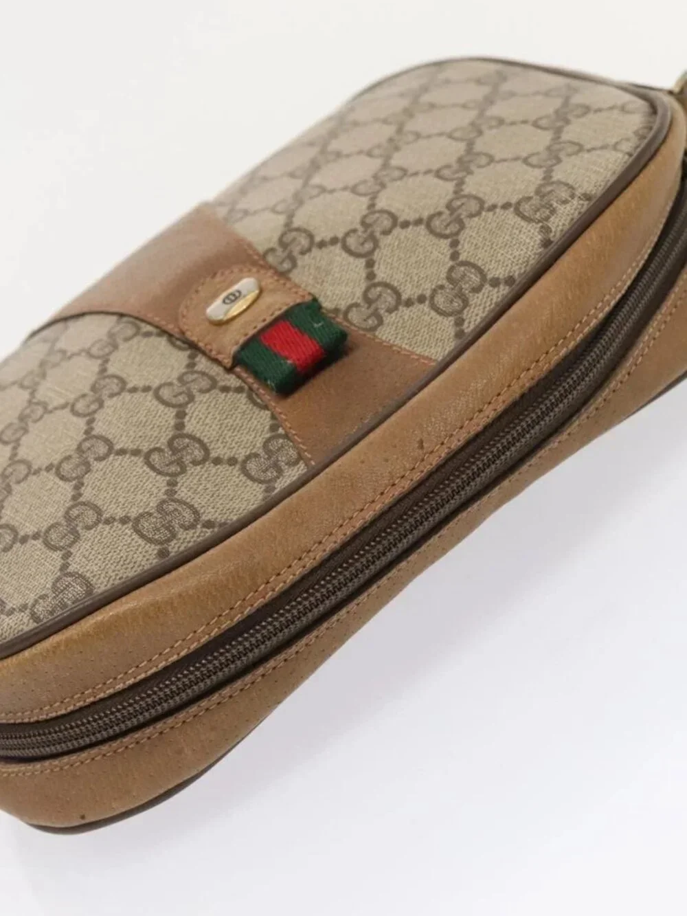 GUCCI GG Supreme Web Sherry Line Clutch Bag PVC Beige Red 89 01 034 Auth fm3793